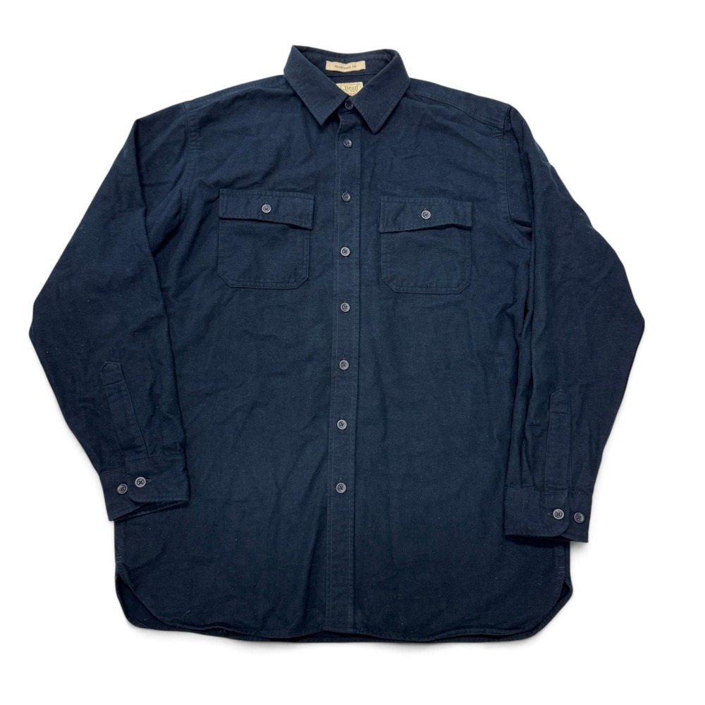 LL Bean Mens Chamois Cloth Button Up Shirt Navy Blue Traditional Fit Large Tall